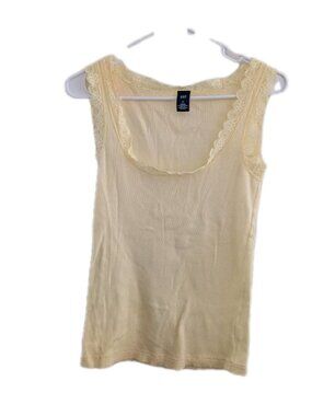 Y2K GAP Yellow Ribbed Tank Top Lace Trim Coquette Balletcore Pointelle Style Med